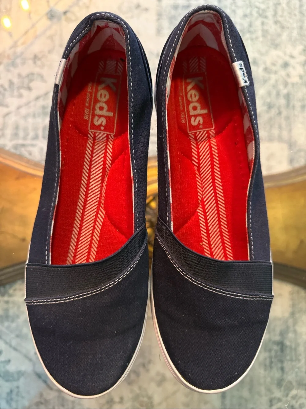 Keds Navy Canvas Slip-On Sneakers w/Red Insole Preppy Nautical
